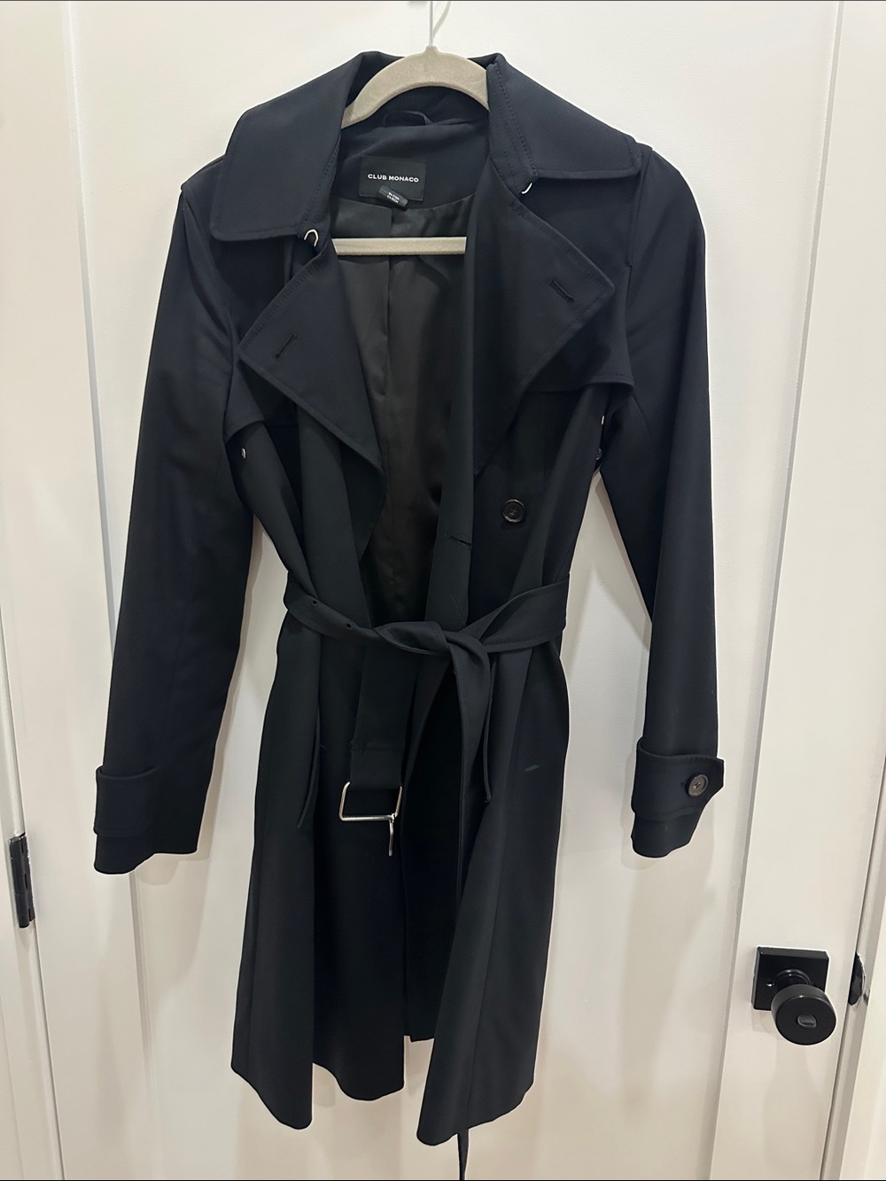 Club Monaco Black Belted Trench Coat